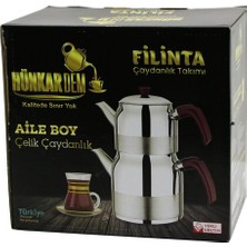 MiraLive Filinta Aile Boy Çelik Çaydanlık Seti Çift Kapaklı Renkli Bakalit Kulp Üst Demlik: 1.5lt - Alt Suluk: 3lt Kendinden Süzgeçli (4887)