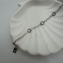 Mare Accessories Üç Taş Detaylı Silver Zirkon Su Yolu Bileklik