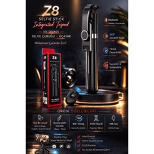 Almanara Project Z8 Bluetooth Kumandalı Selfie Çubuğu Tripod 360° Döner Başlık Katlanabilir Telefon Standı Vlog Seti