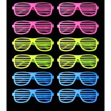 MiraLive Retro Neon Fosforlu Panjur Gözlük 12 Adet – 80’ler 90’lar Parti Stili