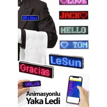 Najmaddin Matrix Kayan LED Yaka Rozeti Mobil Kontrollü Dijital Etiket 9×3cm