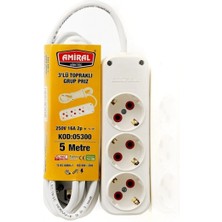 MiraLive 3 Lü Topraklı 5 Metre Kablolu Grup Priz