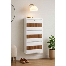 Tomkar 3'lü Beyaz Metal Ayakkabılık Ahşap Ceviz Kaplamalı ( Kilitli )