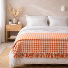 Beğenal Turuncu Renkli Pamuklu Çift Kişilik Püsküllü Pike (210 x 240 Cm)