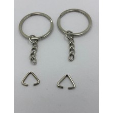 Orhan Çanta 50 Adet Gümüş Ezme Anahtarlık Halkası - 2.5 cm Nikel Metal Halka Zincirli ve Üçgen Aparatlı Montaj Seti