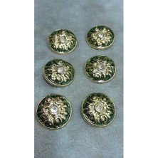 Altın Kaplama Taşlı Mınelı Metal Düğme 36 Boy 22 mm 6 Adet