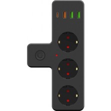 MiraLive Ftr-12 Termal Akım Korumalı Isıya Dayanıklı 3’lü Priz 3x USB 1x Type-C