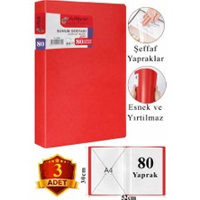 ArtMaster Kırmızı Sunum Dosyası 80 Li 3 Adet Poşet Dosyalı Katalog Dosyası 80 Poşetli Kendinden Dosya Plastik Kapaklı
