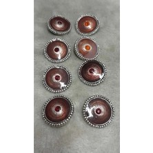 Antıkgümüş Kaplama Taşlı Mınelı Metal Düğme 36 Boy 22 mm 8 Adet
