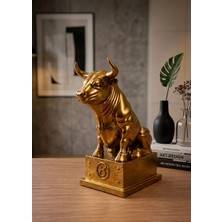 Hediyehanem Boğa Biblo Dekoratif Altın Renk Boğa Burcu Heykeli Boğa Figürü Masa Üstü Obje (15X12 Cm)