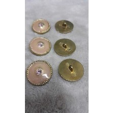 Altın Kaplama Taşlı Mınelı Metal Düğme 36 Boy 22 mm 6 Adet