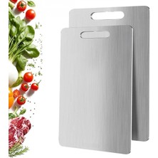 MiraLive 2 Boy Paslanmaz Çelik Leke Tutmaz,kırılmaz,antibakteriyel,elde ve Bulaşık Makinesinde Yıkanabilen Meyve,sebze,et,tavuk Kesim Panosu (4887)