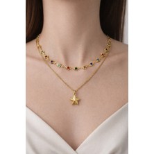 Aurevyn Design Altın Kaplama Renkli Ikili Yıldız Kolye