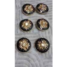Altın Kaplama Taşlı Mınelı Metal Düğme 36 Boy 22 mm 6 Adet