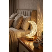 Plentiful Hilal Ay Model Kristal LED Masa Lambası – Dokunmatik, 3 Renk Işık Modlu, Şarjlı Mini Dekorat