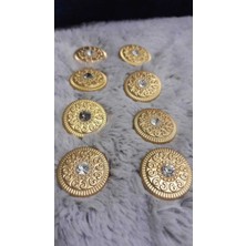 Mat Altın Kaplama Metal Taşlı Dügme 38 Boy 24 mm 8 Adet