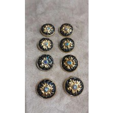 Altın Kaplama Mınelı Taşlı Metal Düğme 28 Boy 16 mm 8 Adet