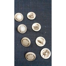 Eski Gümüş Kaplama Bronz Metal Düğme 18 Boy 14 mm 8 Adet