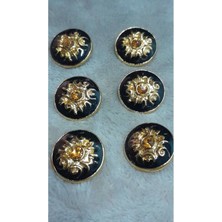 Altın Kaplama Mınelı Taşlı Metal Düğme 28 Boy 16 mm 6 Adet