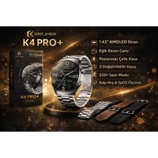 Almanara Project 4K Pro Plus 1.43 Amoled Ekran Akıllı Saat 220 Spor Modu Nabız Spo2 Ölçer Paslanmaz Çelik Kasa 3 Kayışlı Saat