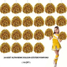 MiraLive 10 Çift ( 20 Adet ) Altın Renk 23 Nisan 19 Mayıs 29 Ekim Okul Gösteri Ponponları (4887)