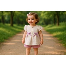 GMG Collection Baby Müslin Külot Şortlu Elbise Mor x Kurdeleli Beyaz