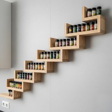 Evdekka Plus Aksesuar Dekoratif Duvar Rafı - 8 Katlı Merdiven Tasarım Saksılık ve Baharatlık - 25X10 cm