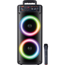 Belirtilmemiş Karaoke Bluetooth Hoparlör 8''x2 Mikrofonlu LED Işıklı Taşınabilir Parti Hoparlörü