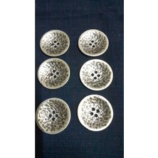 Eskitme Gümüş Kaplama Fırçalı Metal Düğme 34 Boy 20 mm 6 Adet
