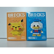 Bricks Mini Figür Pıkachu Donald Duck - Yapı Blokları - 3D Aksesuar Figür 2'li Paket