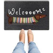 Bert Tatlı Köpek Desenli Welcome Kapı Önü Paspası – Dekoratif Dachshund Tasarımlı Dijital Baskılı Kaydırmaz Pvc Tabanlı Modern Kapı Paspası