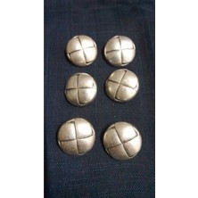 Eskitme Gümüş Kaplama Metal Düğme 22 Boy 14 mm 8 Adet