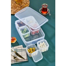 Stile Cucina 6'lı Kare Tepsili ve Bölmeli Kapaklı Çizgili Vakumlu Kahvaltılık Seti Beyaz