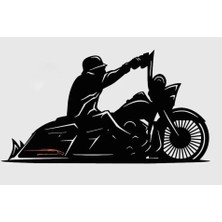 SS Cnc Sscnc Chopper Motosiklet ve Sürücü Dekoratif Modern Mdf Duvar Tablosu - 45X24 cm - Siyah