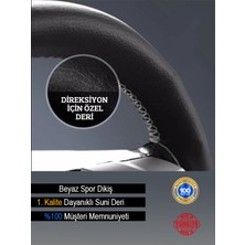 Allivo Opel Astra Özel Süper Deri Direksiyon Kılıfı, Dikmeli Beyaz Spor Dikiş