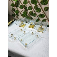 SEÇKİNEV Seçkinev River Karem 5 Parça Döküm Metal Ayaklı (Gümüş&gold&eskitme) Masa Sunum Tabağı Set Altın