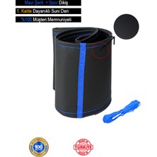 Allivo Kia Venga Özel Süper Deri Direksiyon Kılıfı, Mavi Şeritli Spor Dikiş
