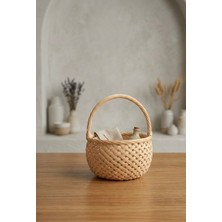 Uranos Bohem Tarz Yuvarlak Hasır Sepet - Piknik ve Sunum Sepeti