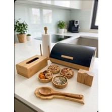 Hüco Bazaar Bambu 10 Parça Mutfak Seti (Ekmek Kutusu, Havluluk, Tuzluk, Çerezlik, Peçetelik, Kepçe Altlığı)