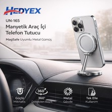 Hedyex UN-165 Manyetik Araç Içi Telefon Tutucu Magsafe Uyumlu Metal Gümüş