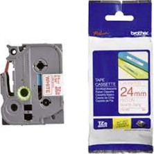 No35 Brother TZE-252 24 mm Beyaz Üzeri Kırmızı Laminasyonlu Etiket