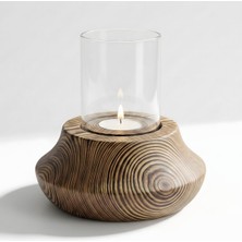 Wood Stone Art Doğal Renk Fanuslu Tealight Dış Mekan Mumluk - El Yapımı, Rüzgar Geçirmez