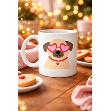 No35 Sevimli Kalpli Gözlüklü Köpek Desenli Porselen Kupa Model 46 – Aşk Dolu Tasarım Hediyelik Kahve Kupası