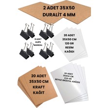 35X50 cm Duralit Çizim Kağıtları Seti Kraft Bristol Resim Kağıdı Klips