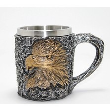 Epilons 3D Kabartmalı Kartal Büstü Paslanmaz Çelik Kupa Bardak ALK4474