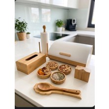 Hüco Bazaar Bambu 10 Parça Mutfak Seti (Ekmek Kutusu, Havluluk, Tuzluk, Çerezlik, Peçetelik, Kepçe Altlığı)