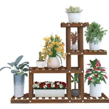 Evdekka Ahşap Dekoratif 6 Katlı Çiçeklik Standı - 120X120 cm Büyük Boy Saksı Rafı