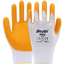 No35 Beybi Pn3 Beyaz Sarı 10 Beden Polyester Örme Nitril Eldiven 12LI Paket EN388 (2121X)