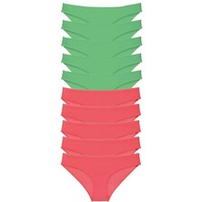 Leopardess 10 adet Eko Set Likralı Kadın Slip Külot Yeşil Fuşya