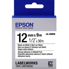 No35 Epson LK-4WBW Güçlü Yapışkanlı Beyaz Üzeri Siyah 12MM 9metre Etiket